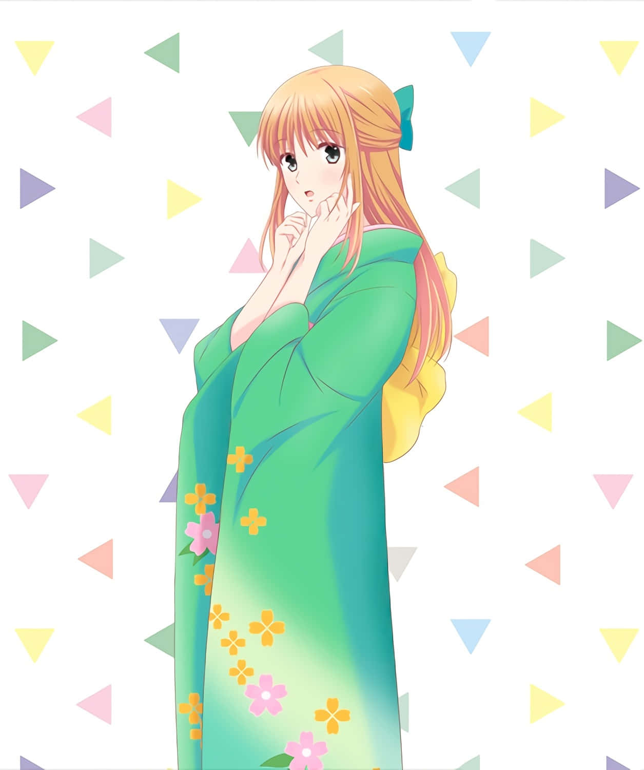 Anime Personage In Groene Kimono Achtergrond