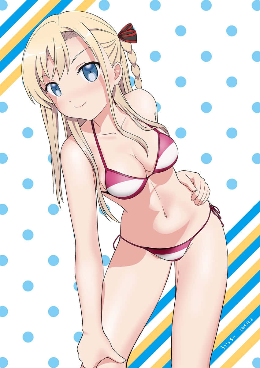 Anime Karakter In Roze Bikini Achtergrond