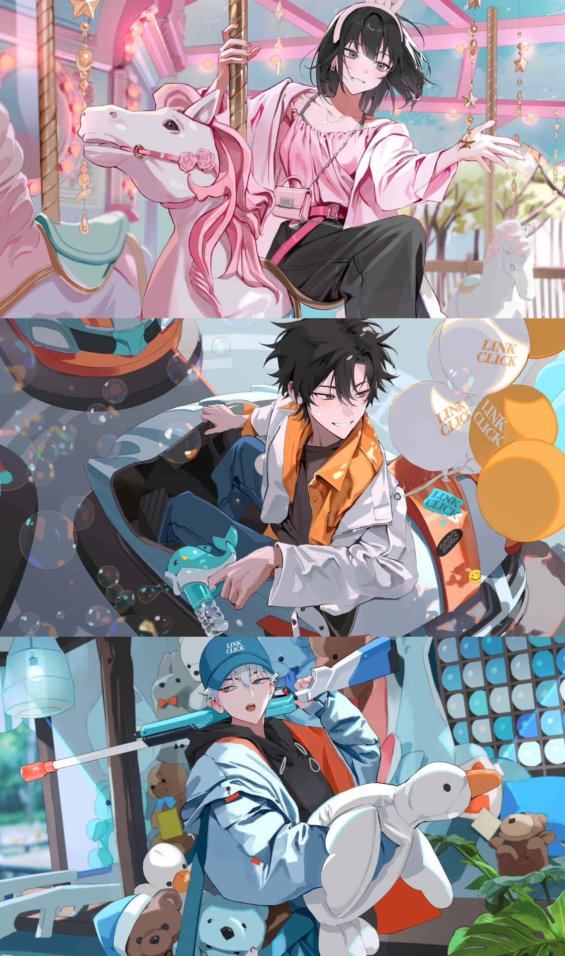Anime Characters Enjoying Amusement Park Rides Wallpaper