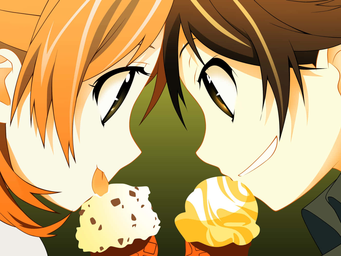 Anime Characters Sharing Ice Cream Wallpaper