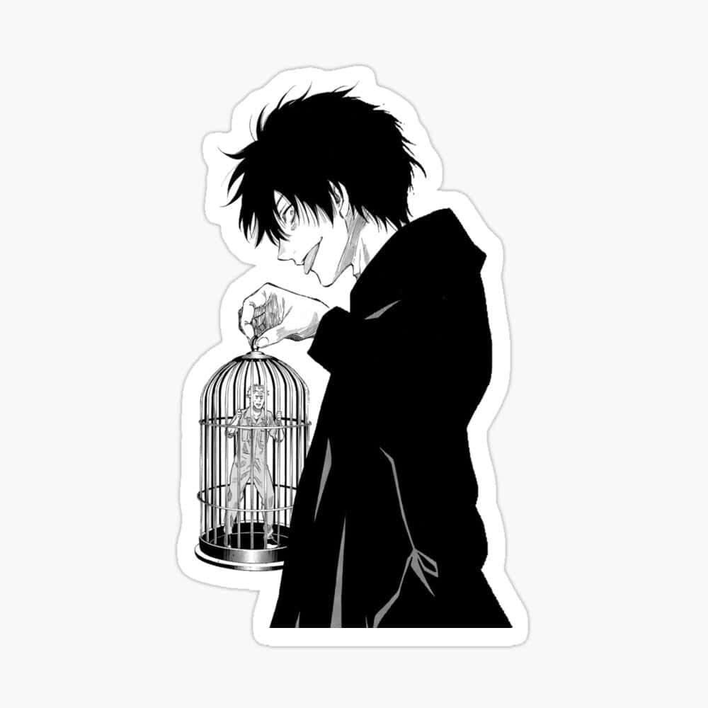 Anime Characterwith Caged Figure Sticker Wallpaper