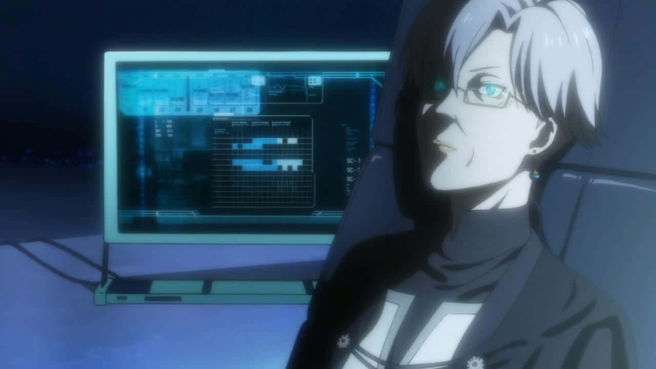 Anime Characterwith Computer Screen Wallpaper