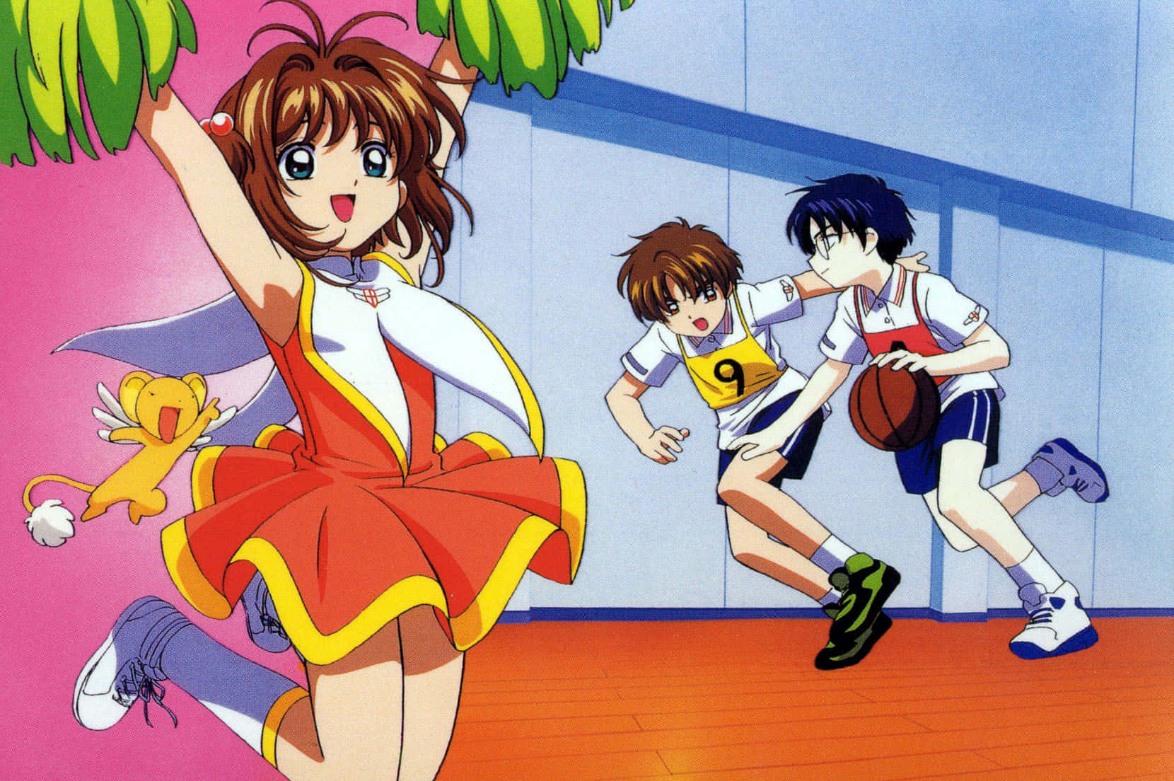 Anime Cheerleading Og Basketballscene Bakgrunnsbildet