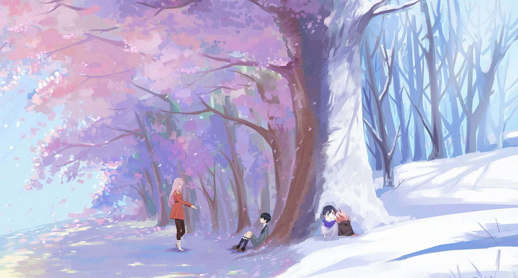 Anime Cherry Blossom Darling Franxx Background
