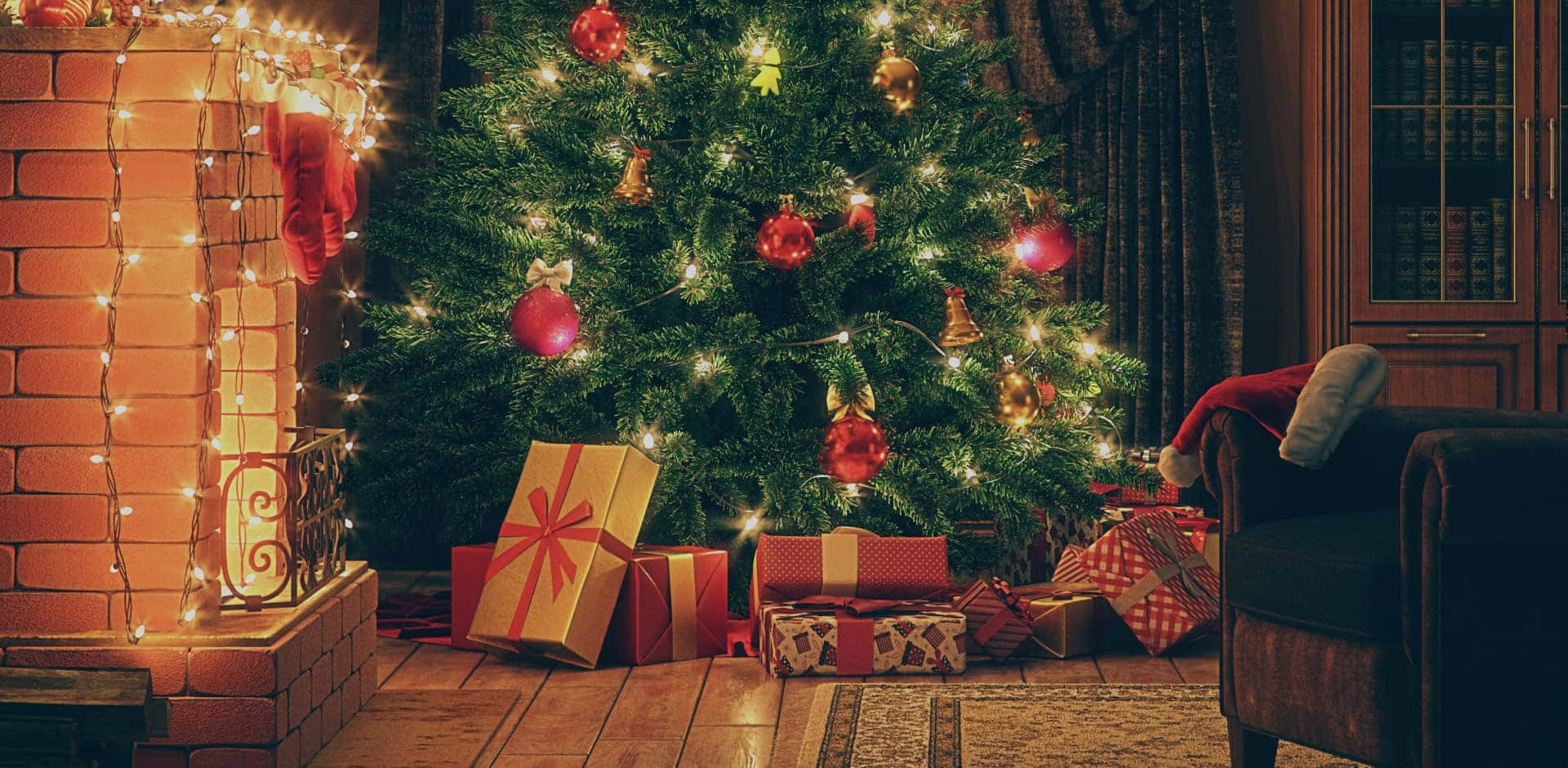 Avezano Bright Christmas Tree And Strip Lights Photography Backdrop