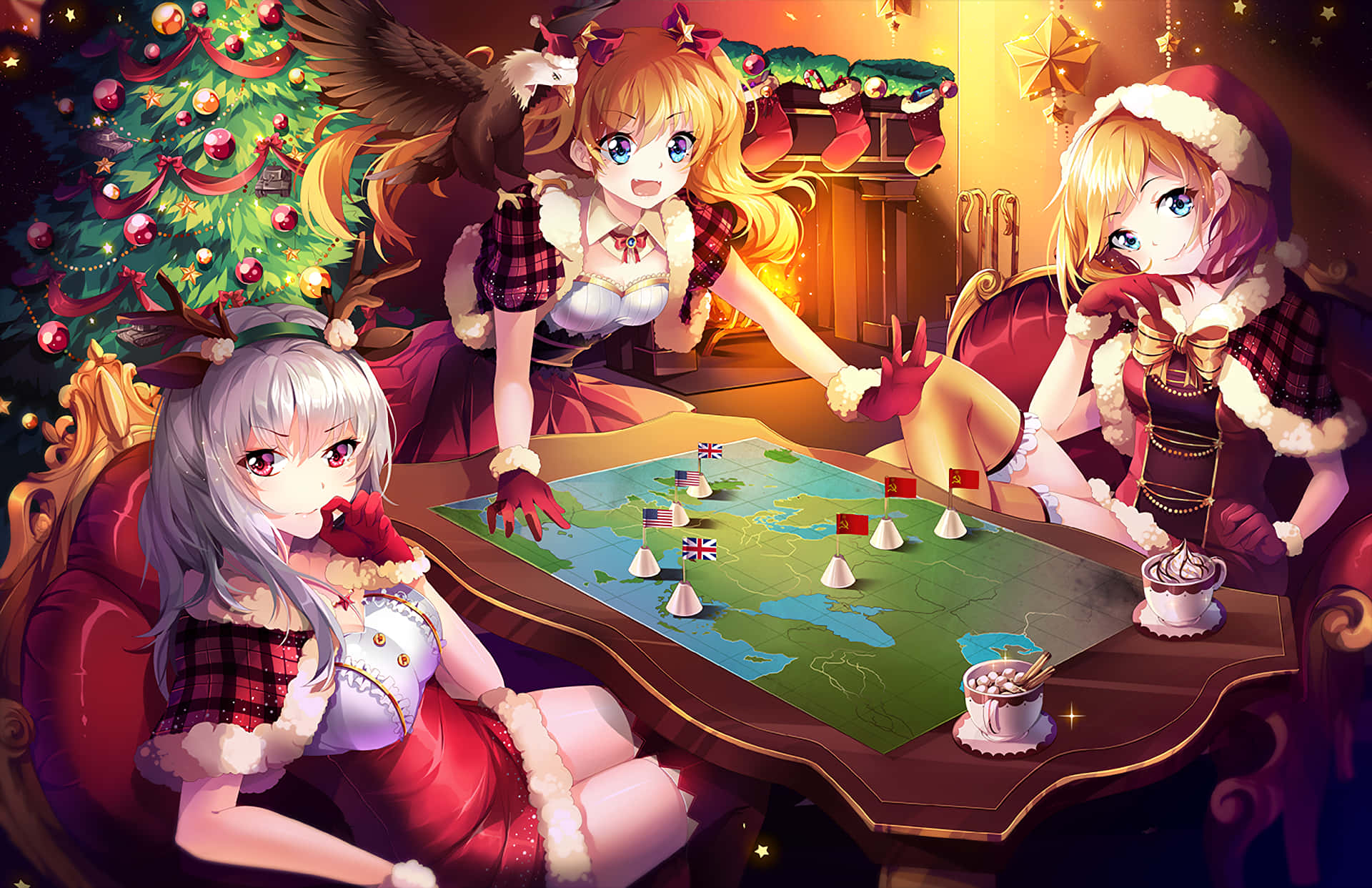 A Group Of Girls Sitting Around A Table With Christmas Decorations