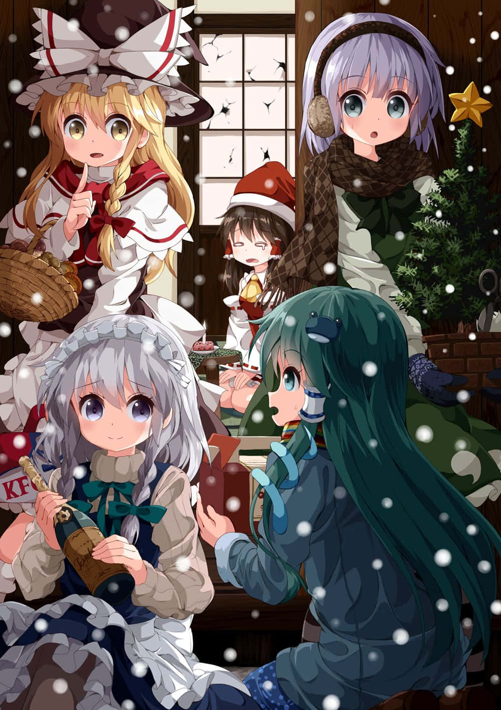 Anime Christmas Celebration Scene Wallpaper