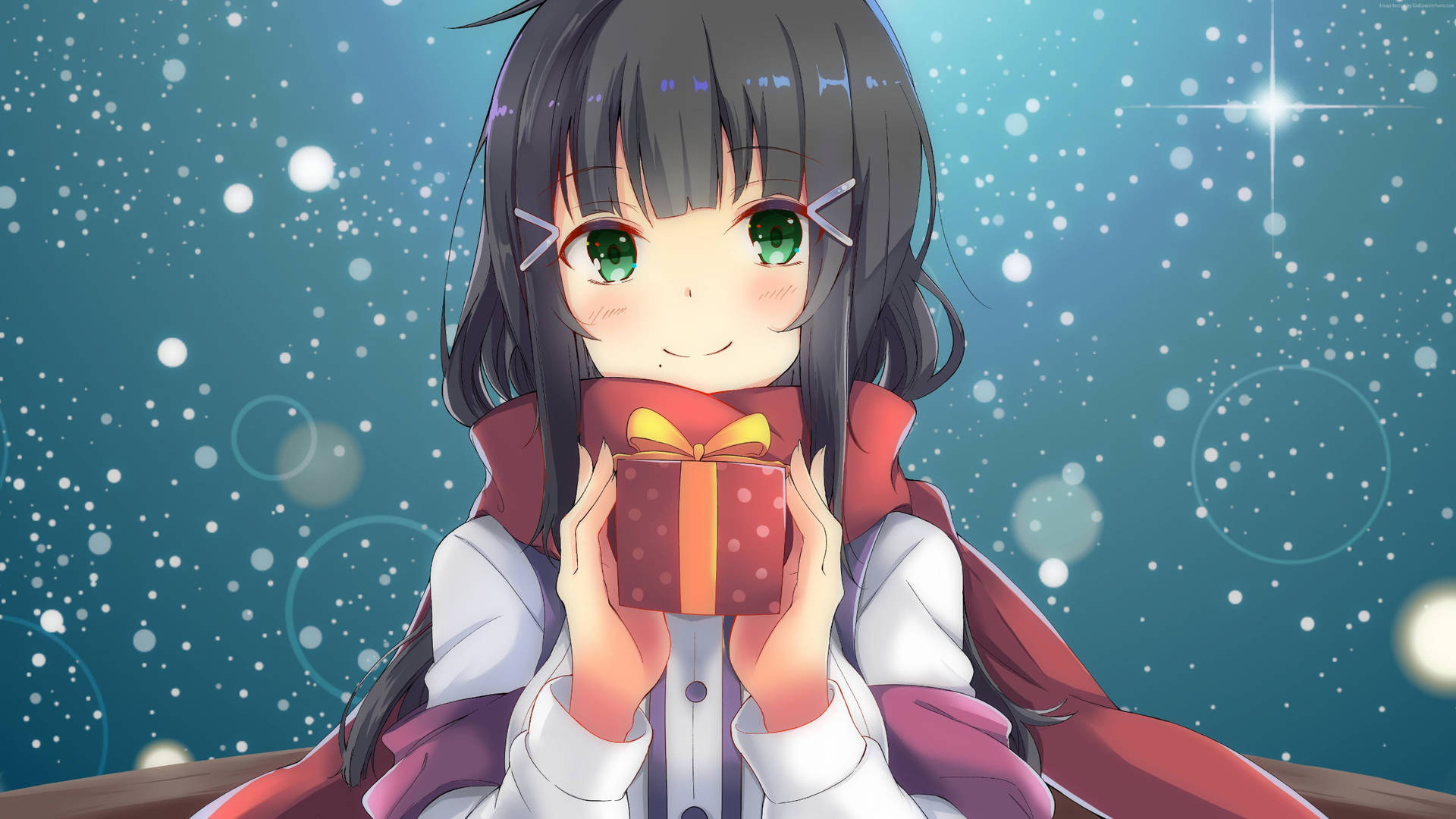 Anime Christmas Girl With Gift Box