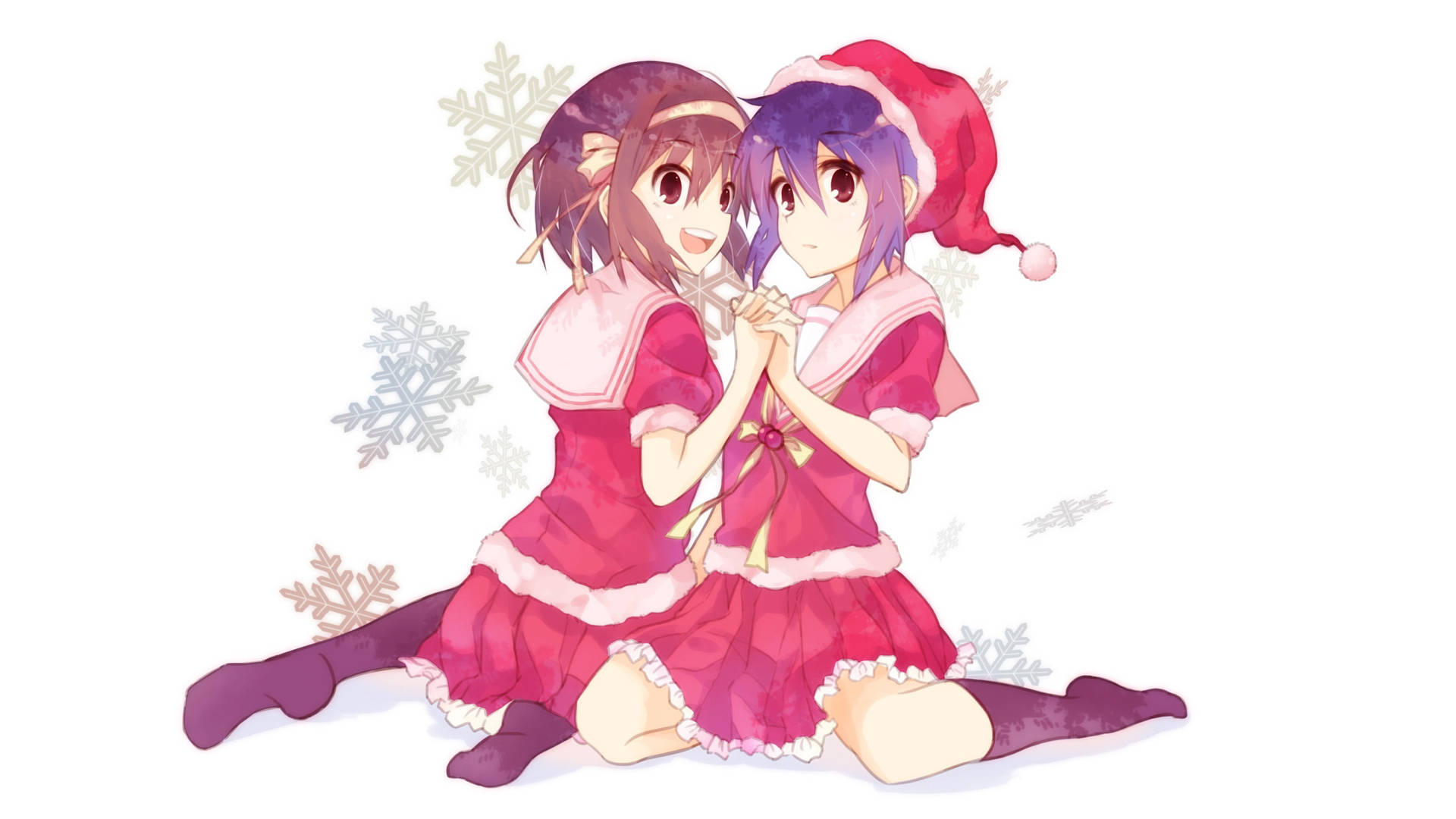 Anime Christmas Girls In Red Uniform