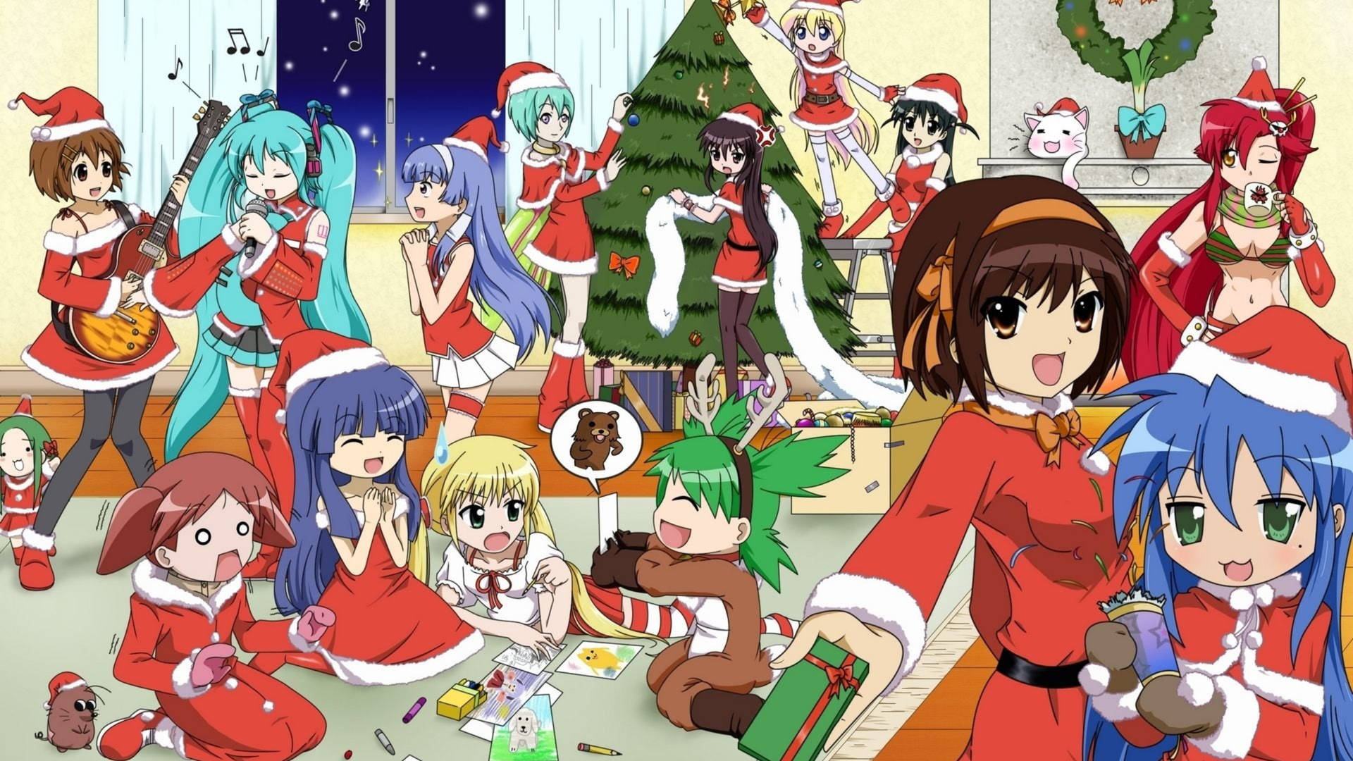 Anime Christmas Party With Girl Characters Wallpaper