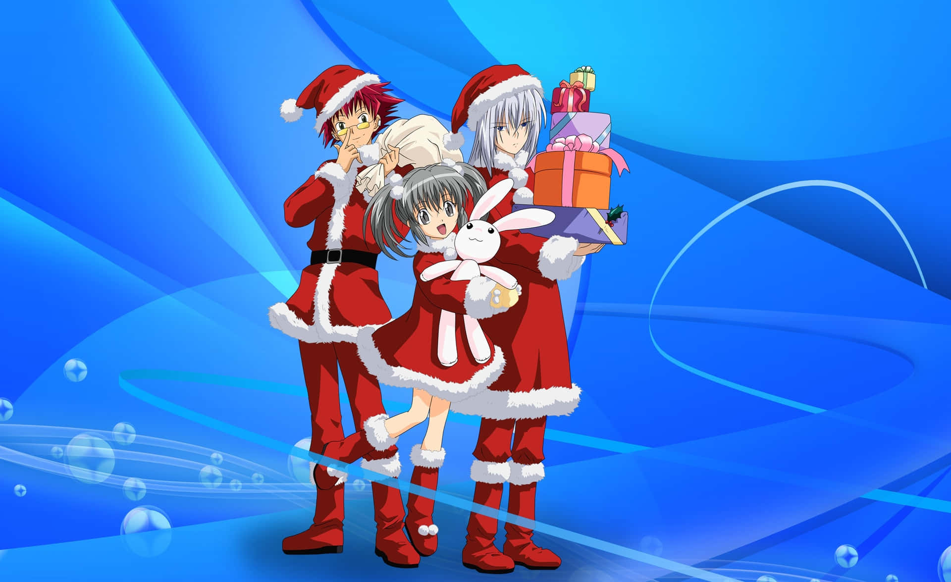 Einegruppe Von Menschen In Santa Claus Kostümen