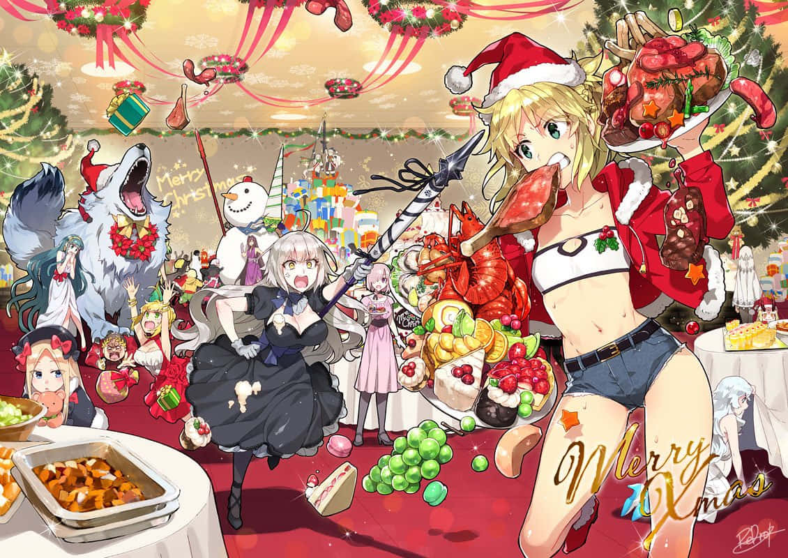Erlebensie Die Freude Und Wärme Der Feiertagssaison Mit Dieser Festlichen Anime-weihnachtsszene.