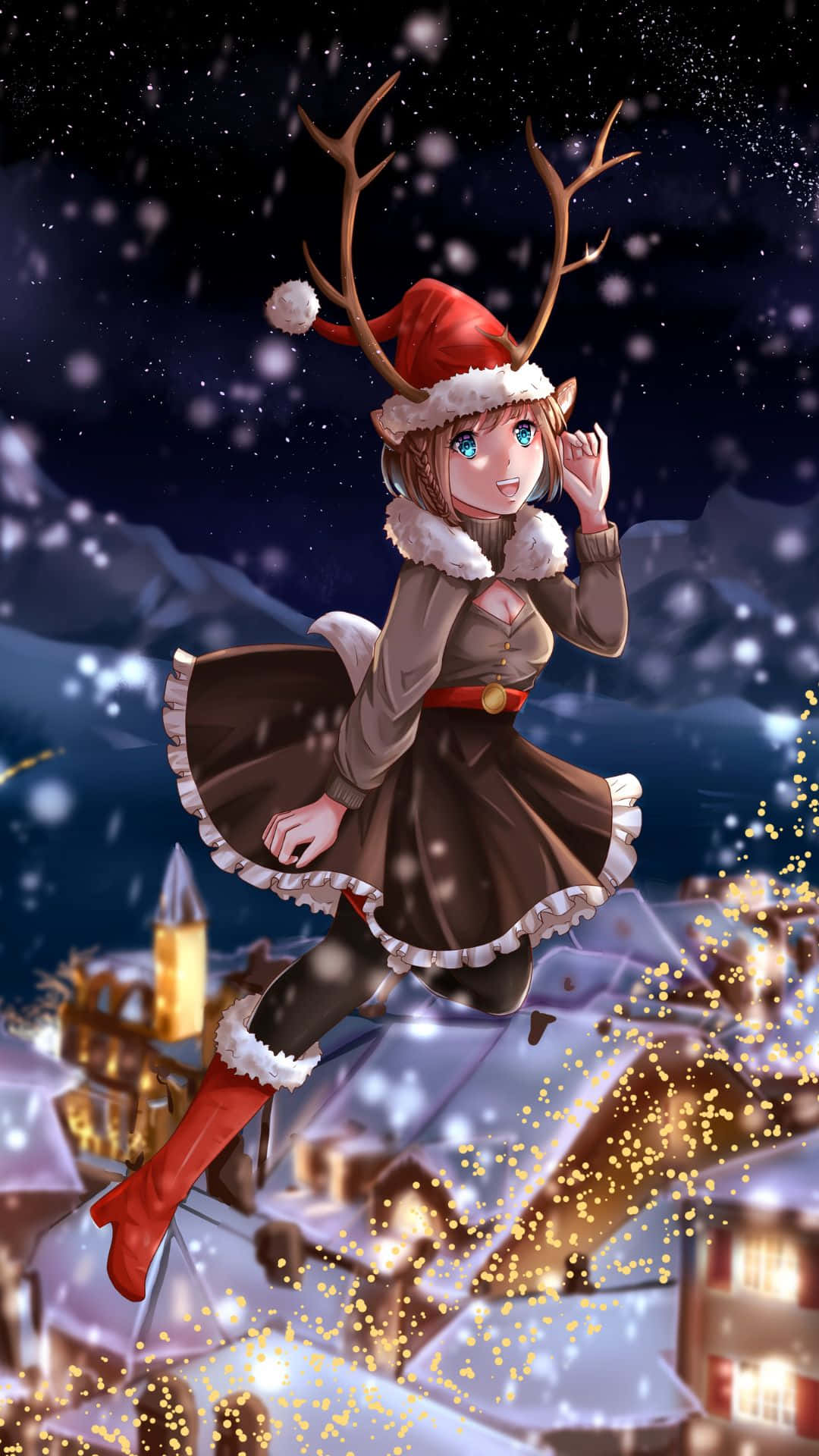 Anime Christmas Reindeer Girl Wallpaper