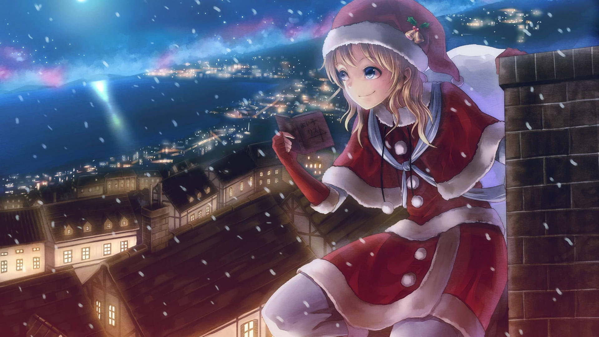 Anime Christmas Santa Girl On Chimney