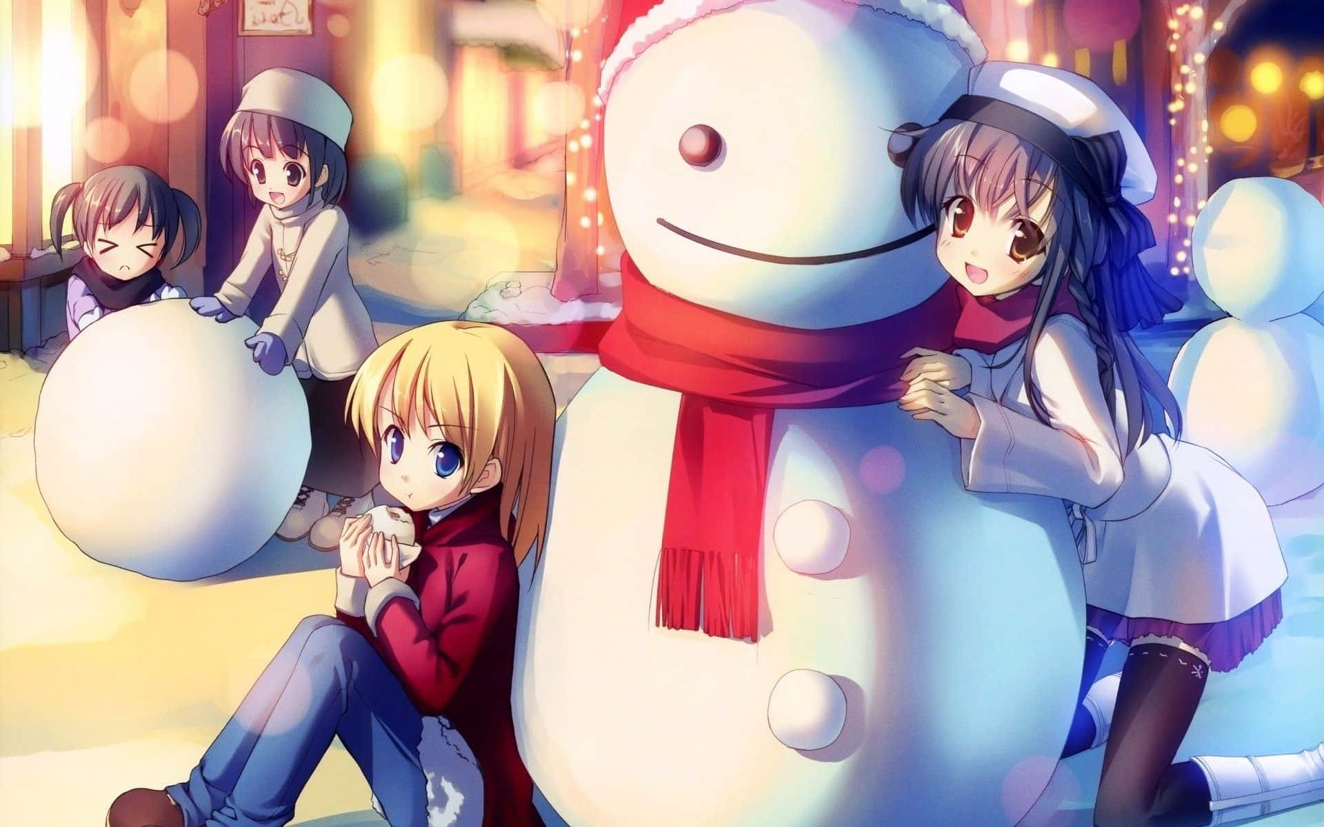 Anime Christmas Snowman Fun Wallpaper