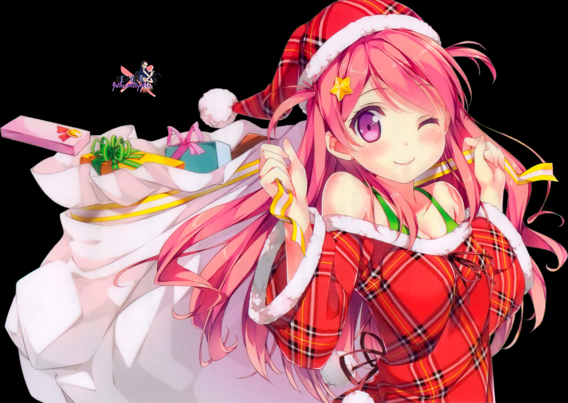 Anime Christmas Spirit Santa Hat PNG