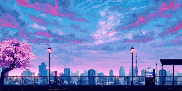 Anime City Landscape Aesthetic Mac Wallpaper