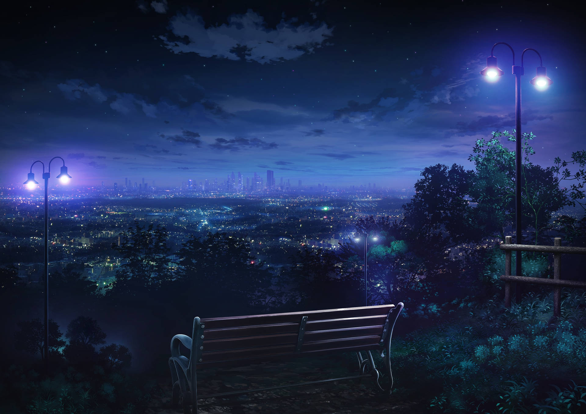 Download Anime City Night Park Wallpaper 