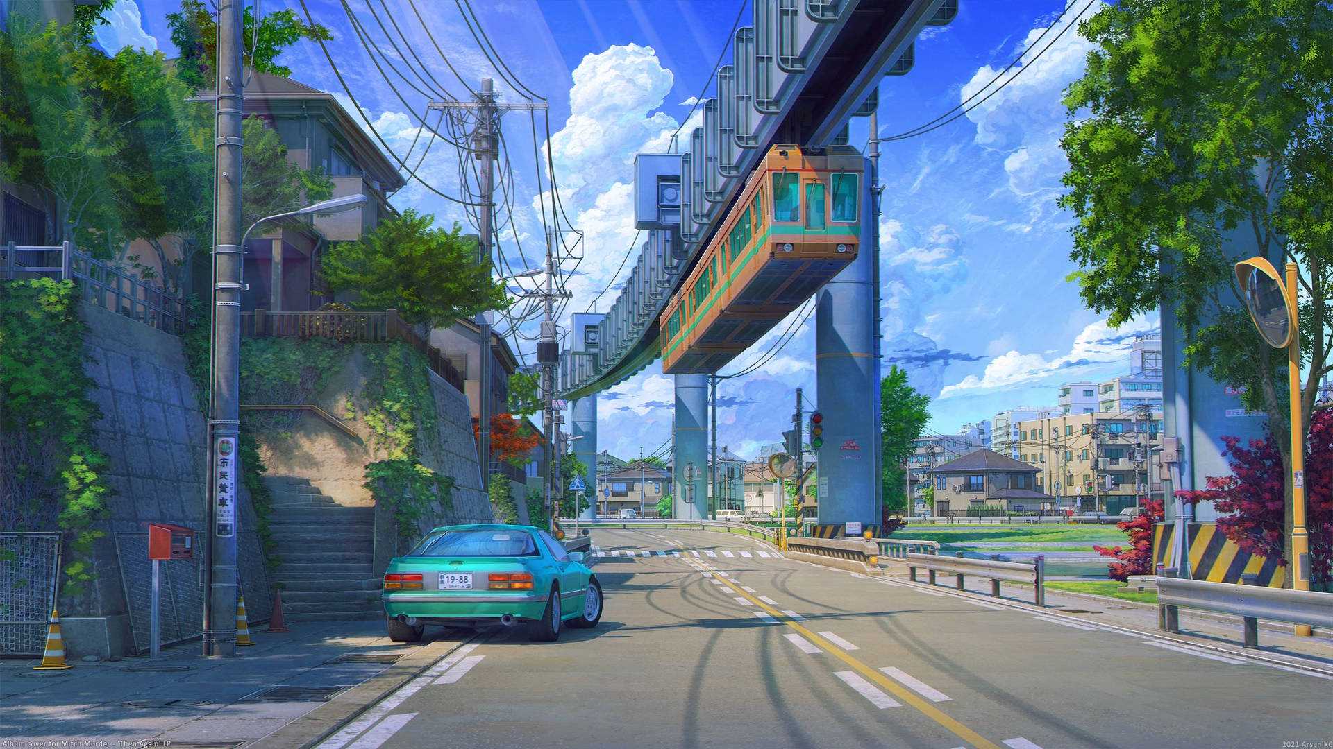 Anime City Sky Train Wallpaper
