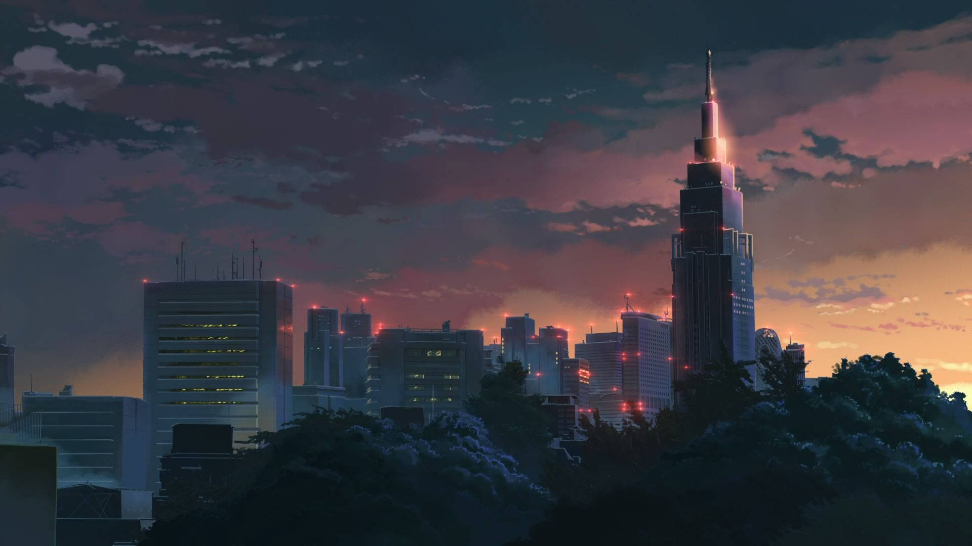 Anime City Sunrise Desktop Wallpaper
