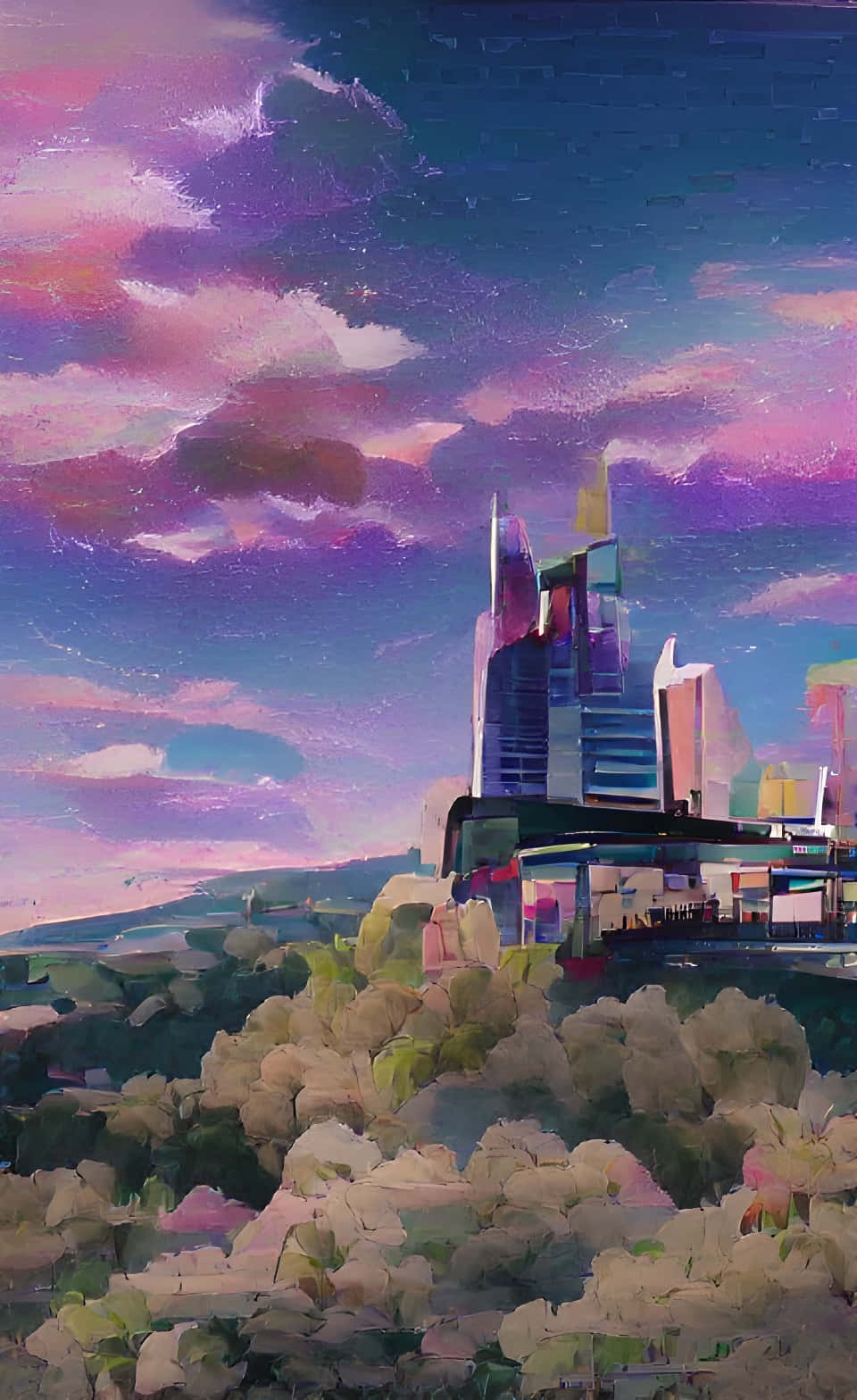 Anime Cityscape Sunset Aesthetic Wallpaper