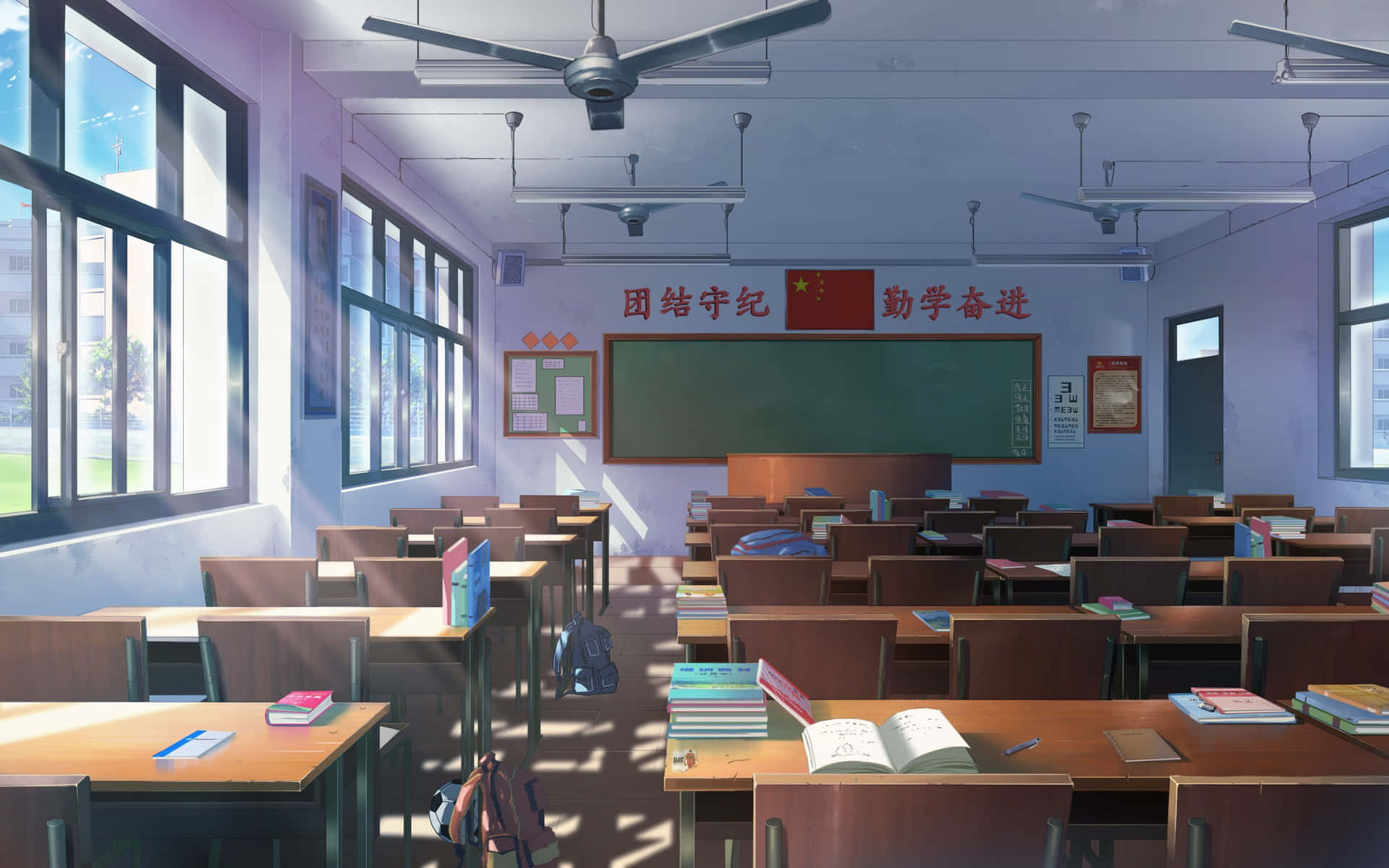 A Classroom With Desks And Books