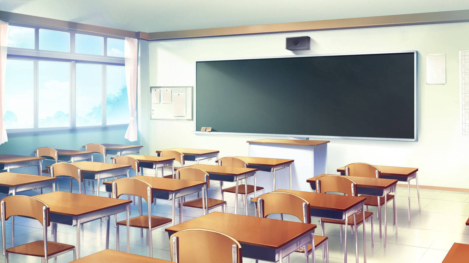 Anime Classroom With Blank Blackboard Wallpaper