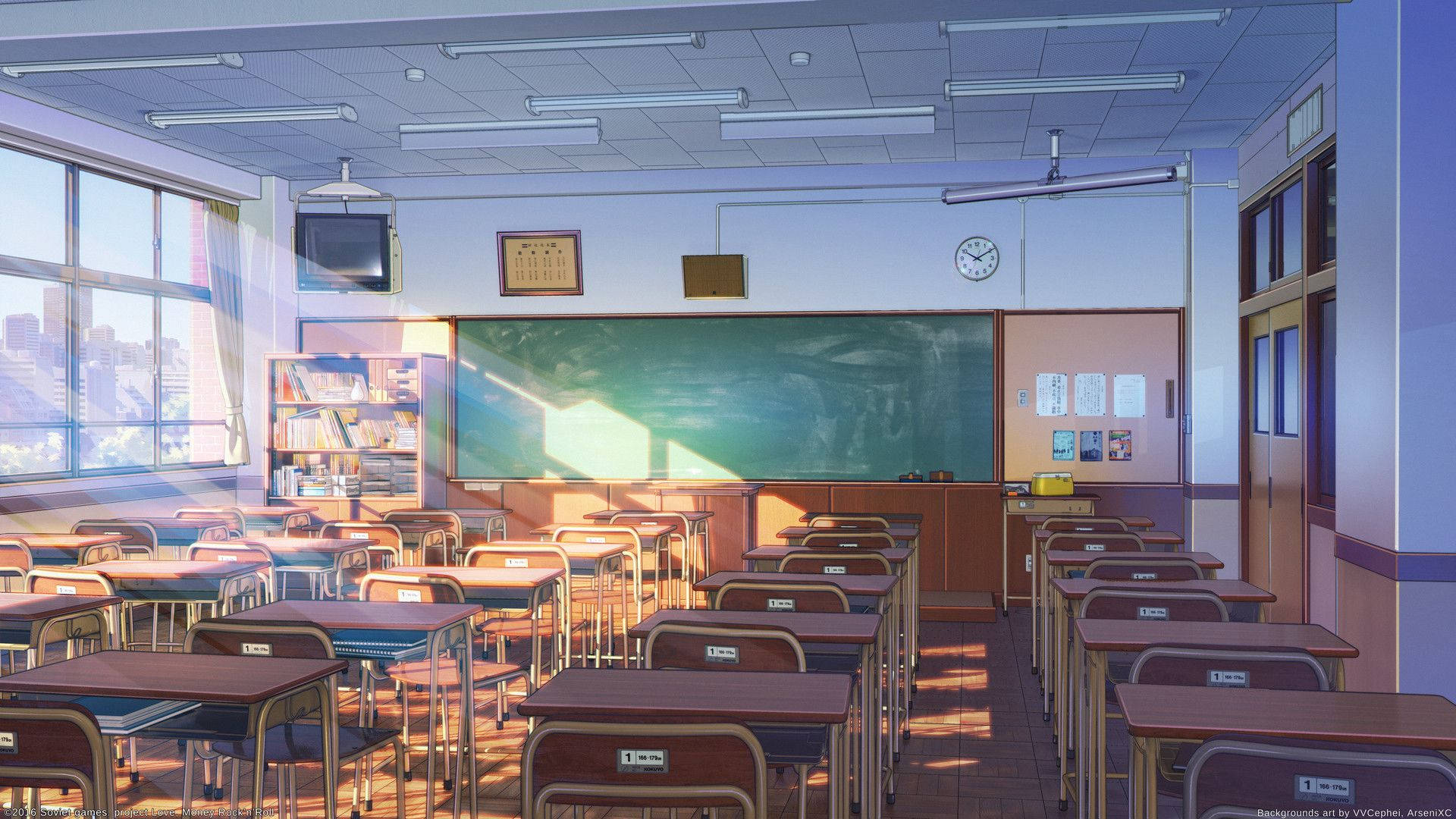 Anime Classroom With Sunlight Background