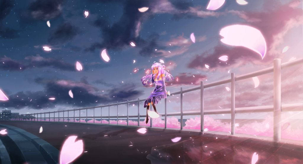 Anime Cloud And Cherry Blossoms Wallpaper