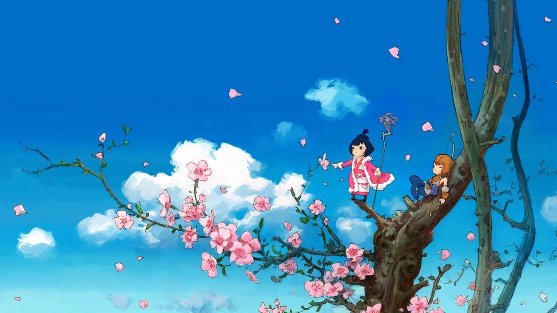 Anime Cloud Behind Cherry Blossoms Wallpaper