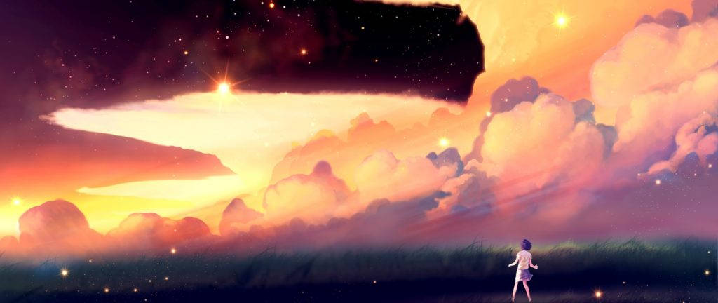 Anime Cloud In Sunset Wallpaper