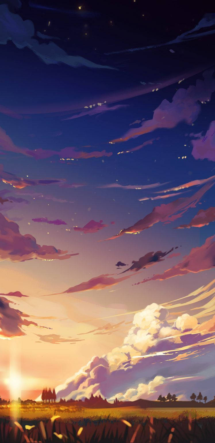 Ilustraciónde Un Cielo Nublado De Anime Para Iphone. Fondo de pantalla