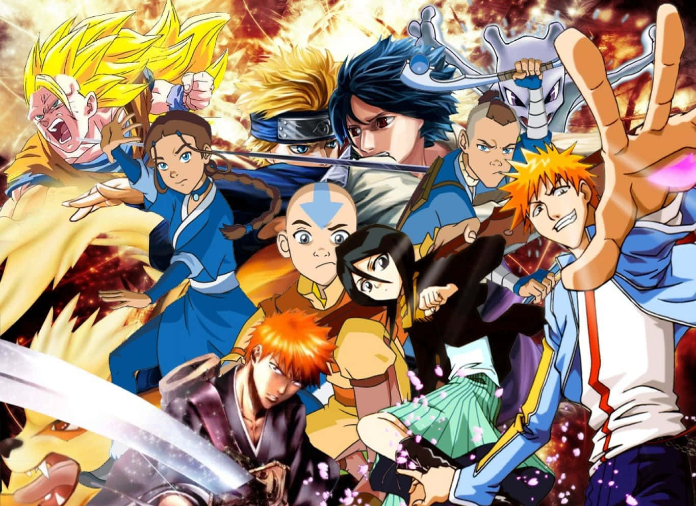 Unimpresionante Collage De Anime Con Personajes Populares. Fondo de pantalla
