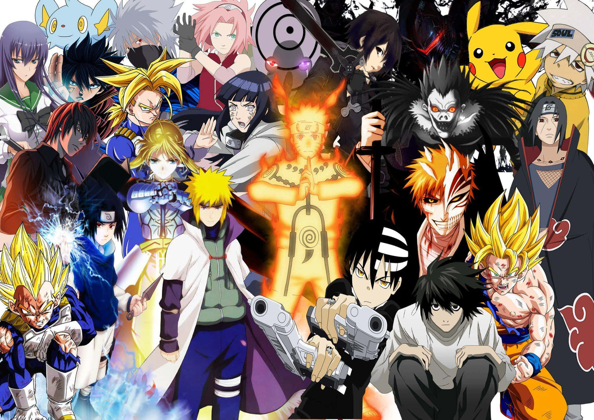 Unaexplosión De Coloridos Personajes De Anime En Un Magnífico Collage. Fondo de pantalla
