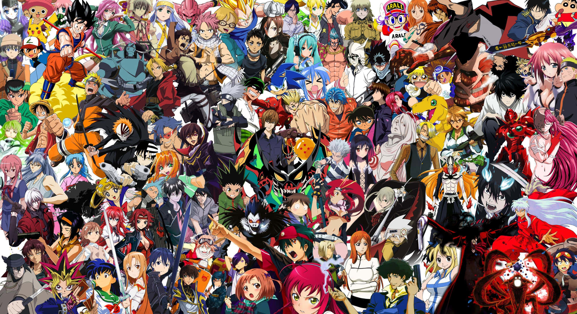 Collagede Anime Vibrante Mostrando Personajes Icónicos. Fondo de pantalla