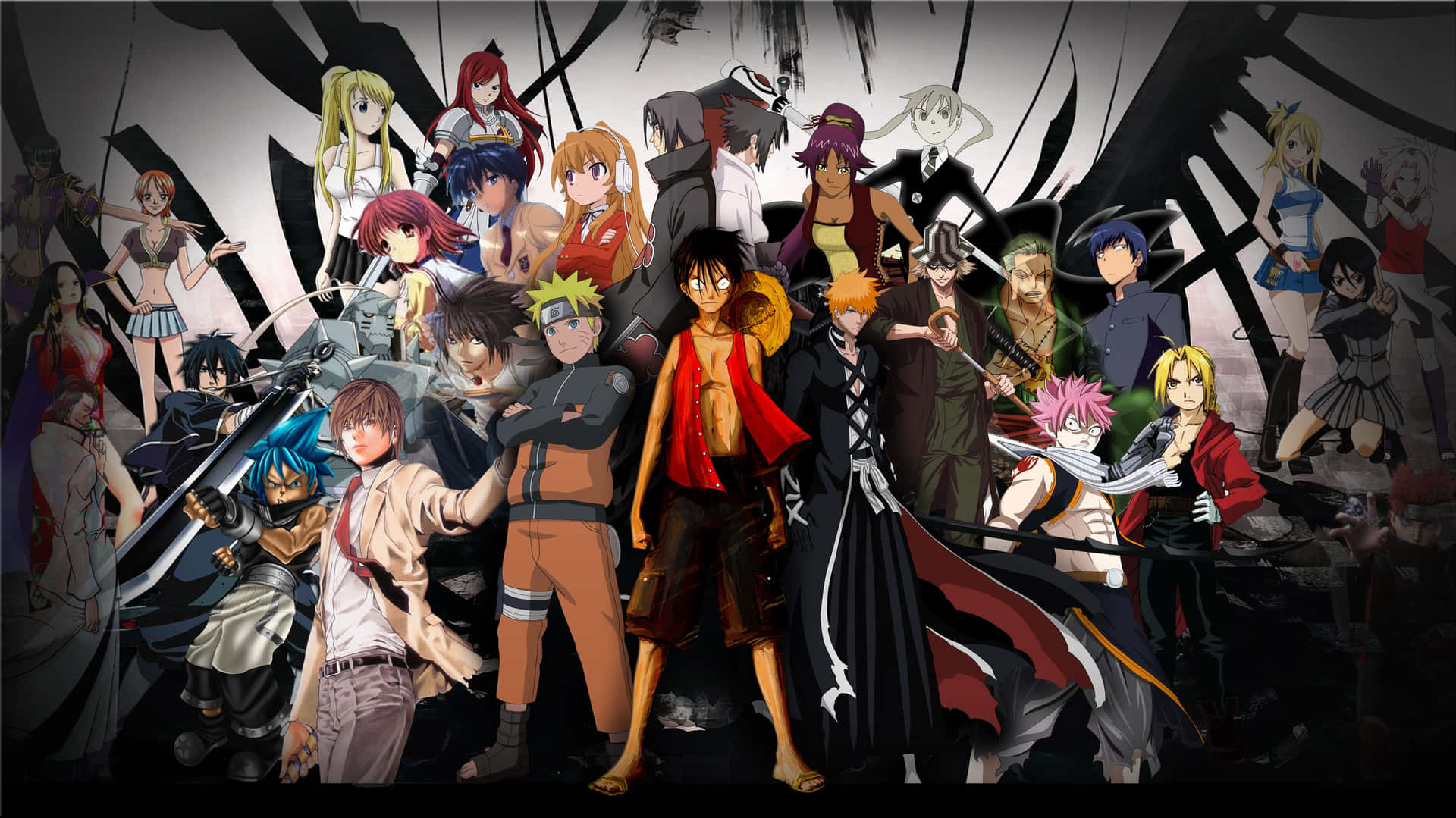Vibrantecollage De Anime Mostrando Personajes Icónicos Fondo de pantalla