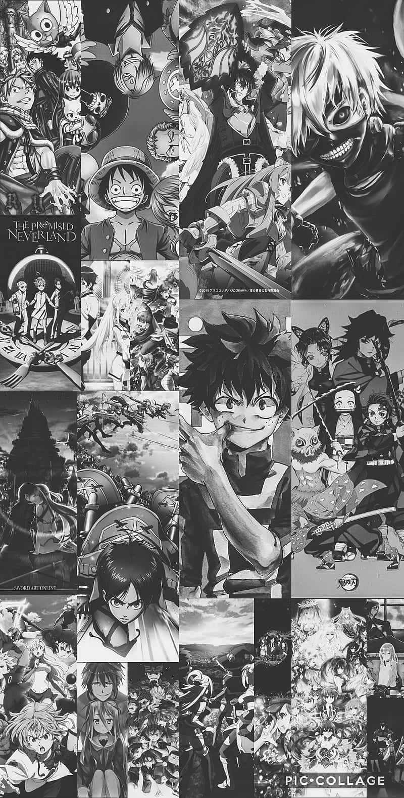 A Collage Of Anime Characters In Black And White Wallpaper