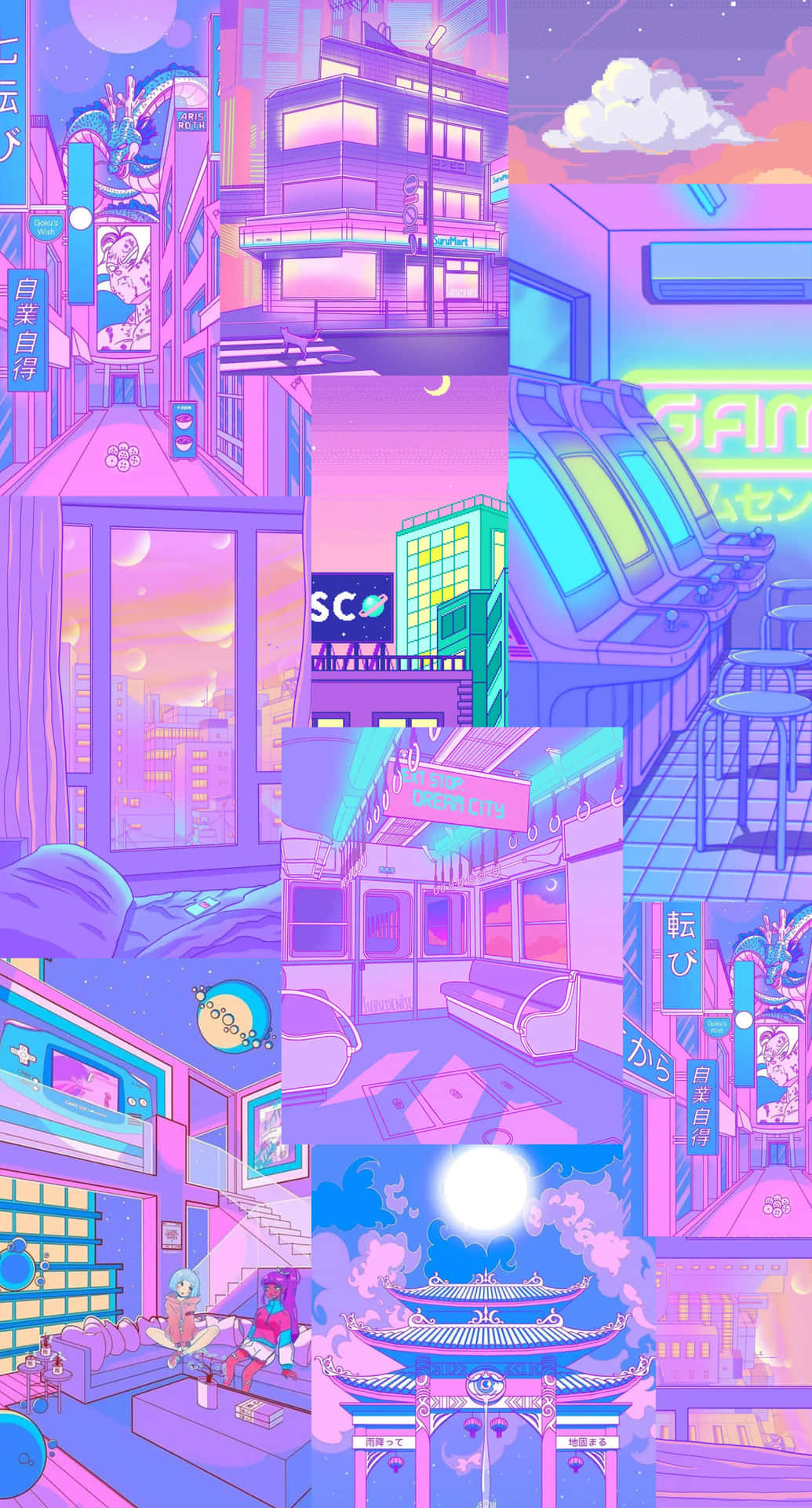Vibrant Anime Collage Aesthetic Wallpaper