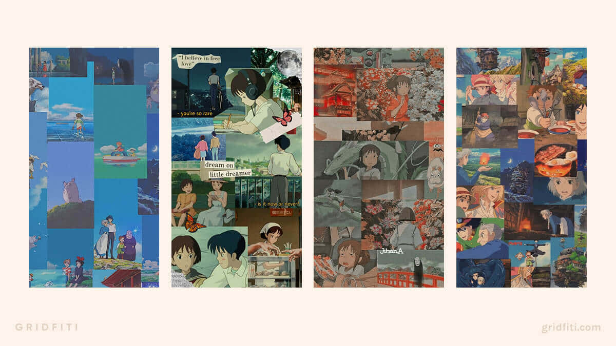Blandadina Favorit Anime-karaktärer - Anime Collage-estetik. Wallpaper