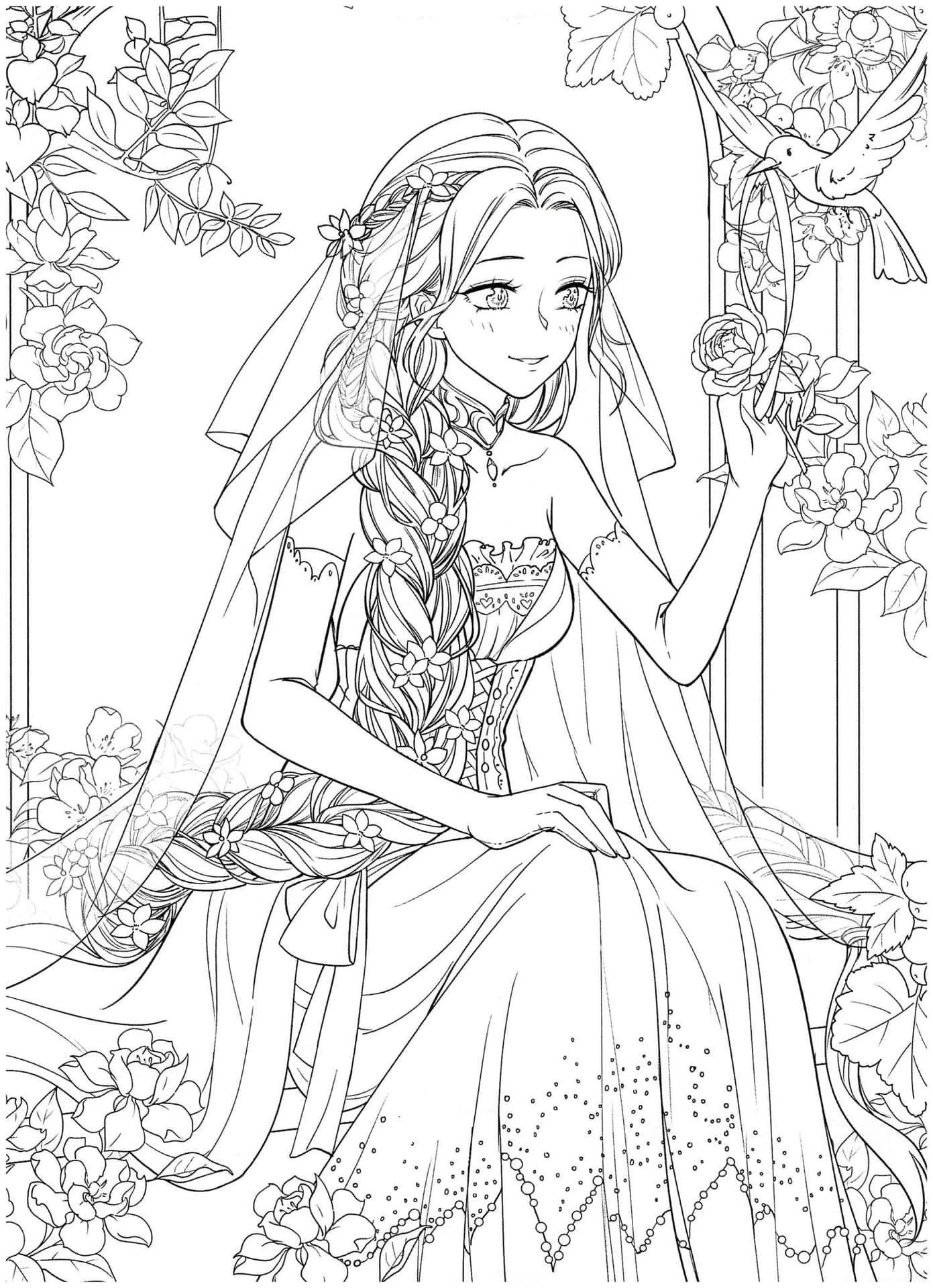 Anime Girl Coloring Page 22562901 Vector Art at Vecteezy