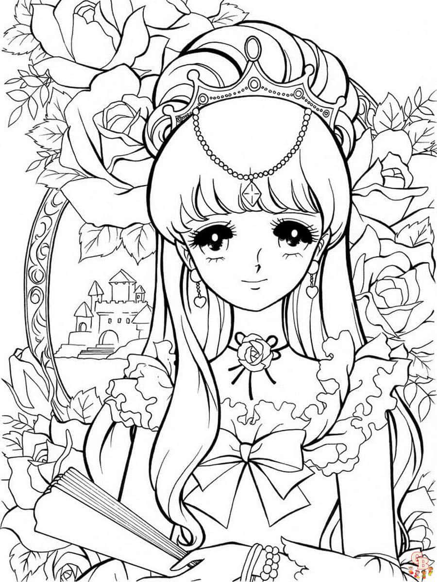 Premium Vector | Vector coloring page with cute anime girl