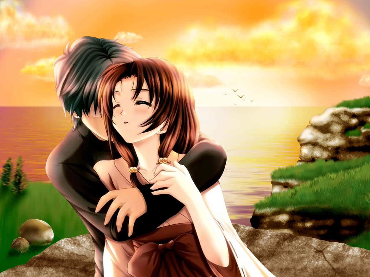 Cute couple together anime brown hair brown eyes kissing love on Craiyon