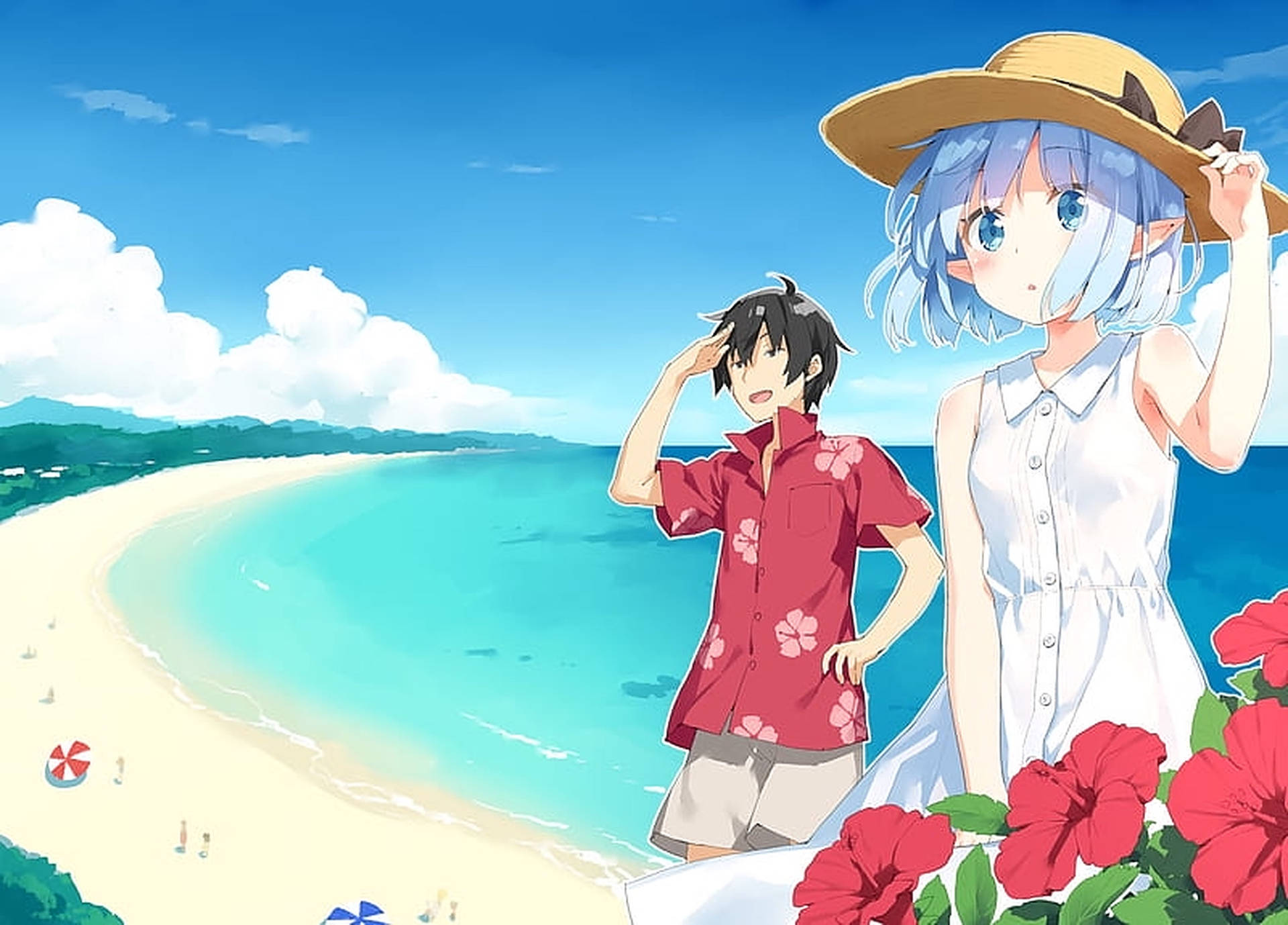 Anime Couple Beach Vacation Picture