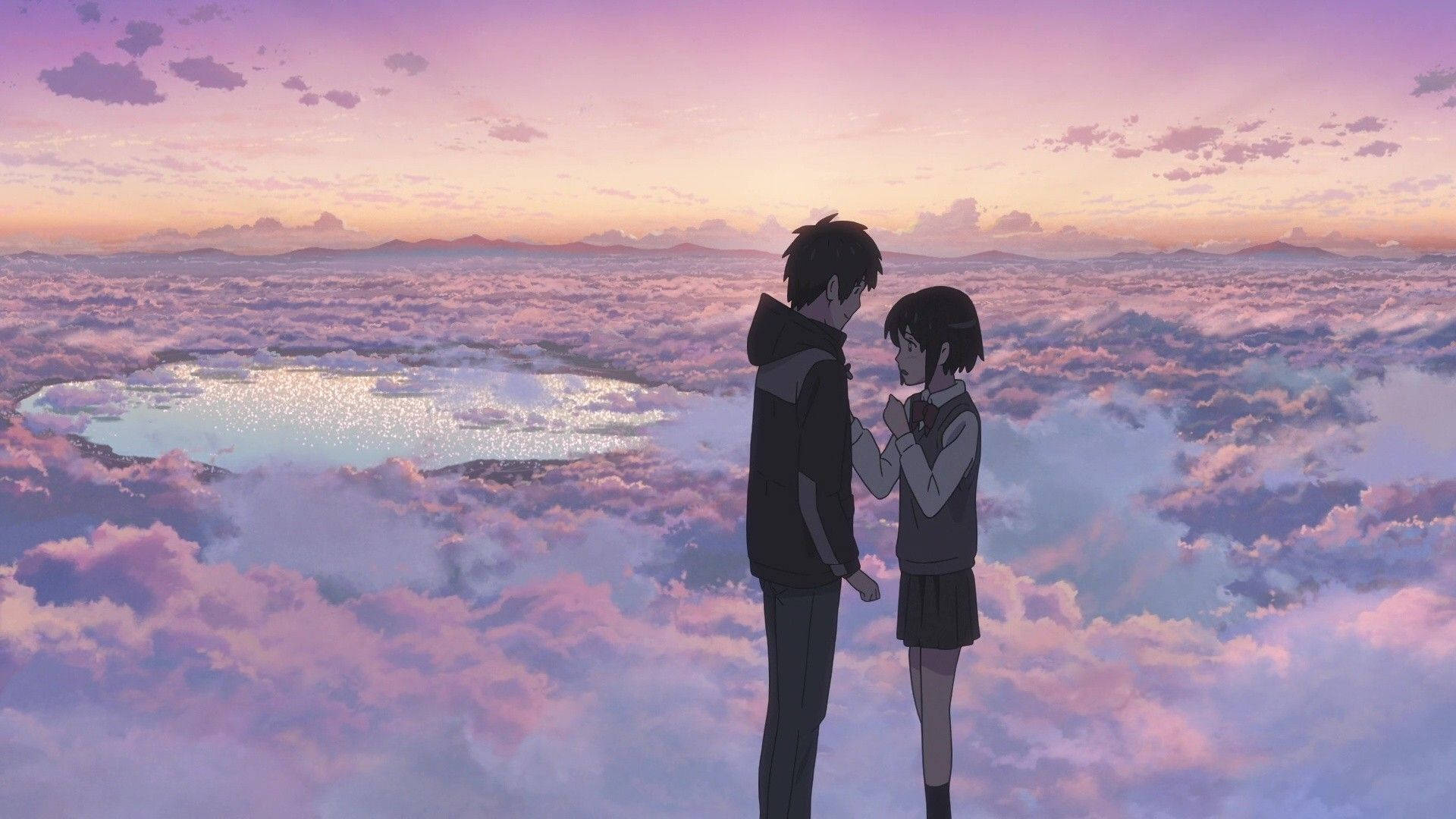 Anime Couple Clouds Love Aesthetic Background