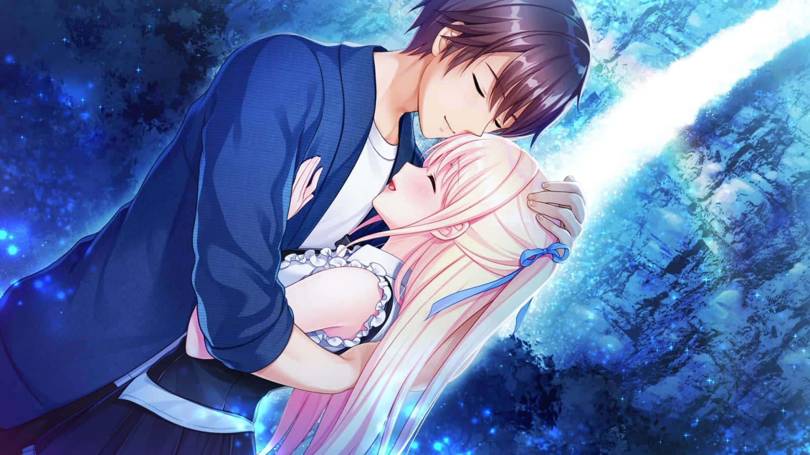 Anime Couple Embrace Under Starry Sky Wallpaper