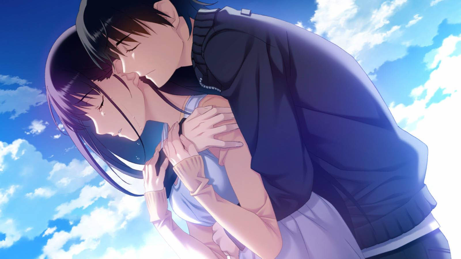 Anime Couple Hug Back Background