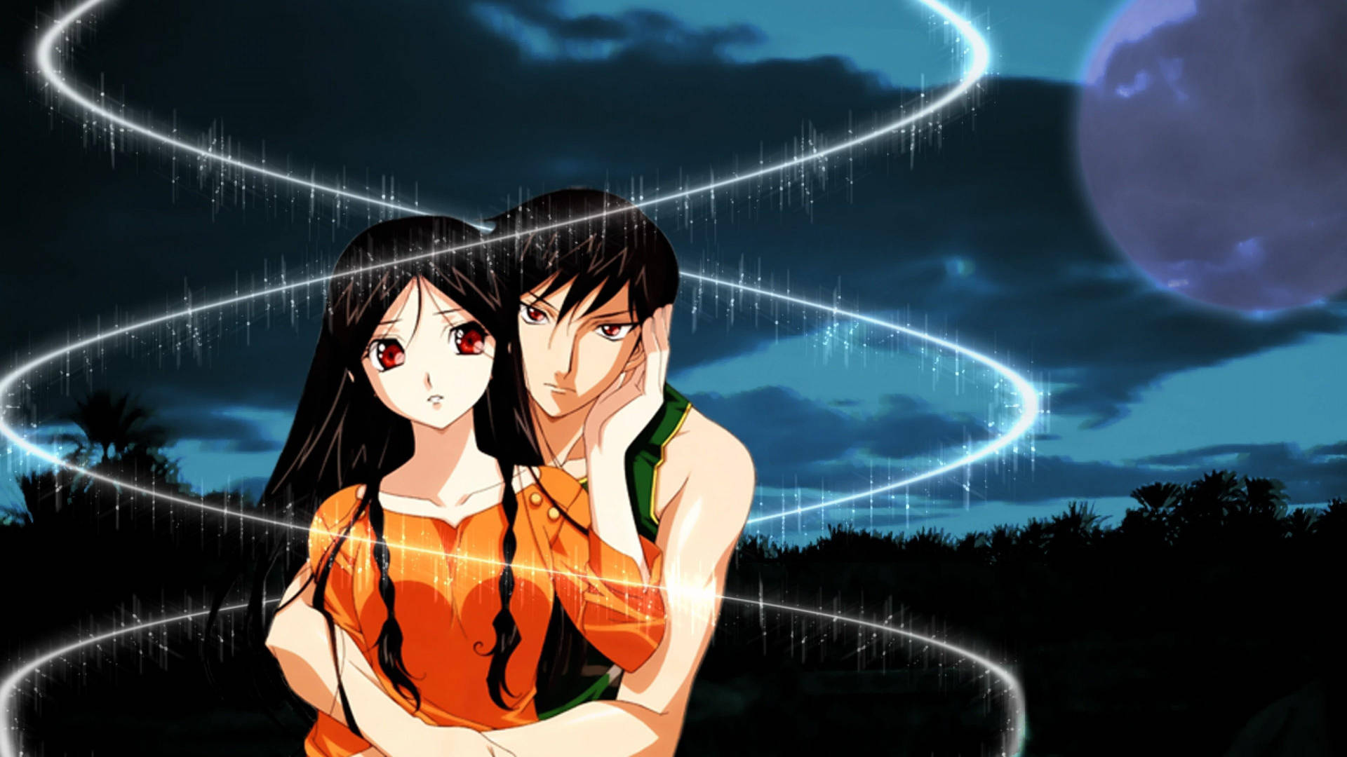 Anime Couple Hug Magic Background