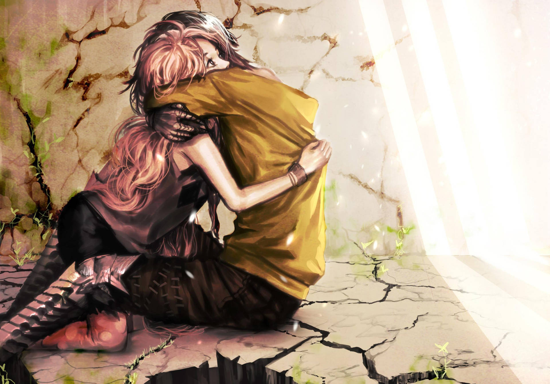 Download Anime Couple Hug Pink Hair Wallpaper 