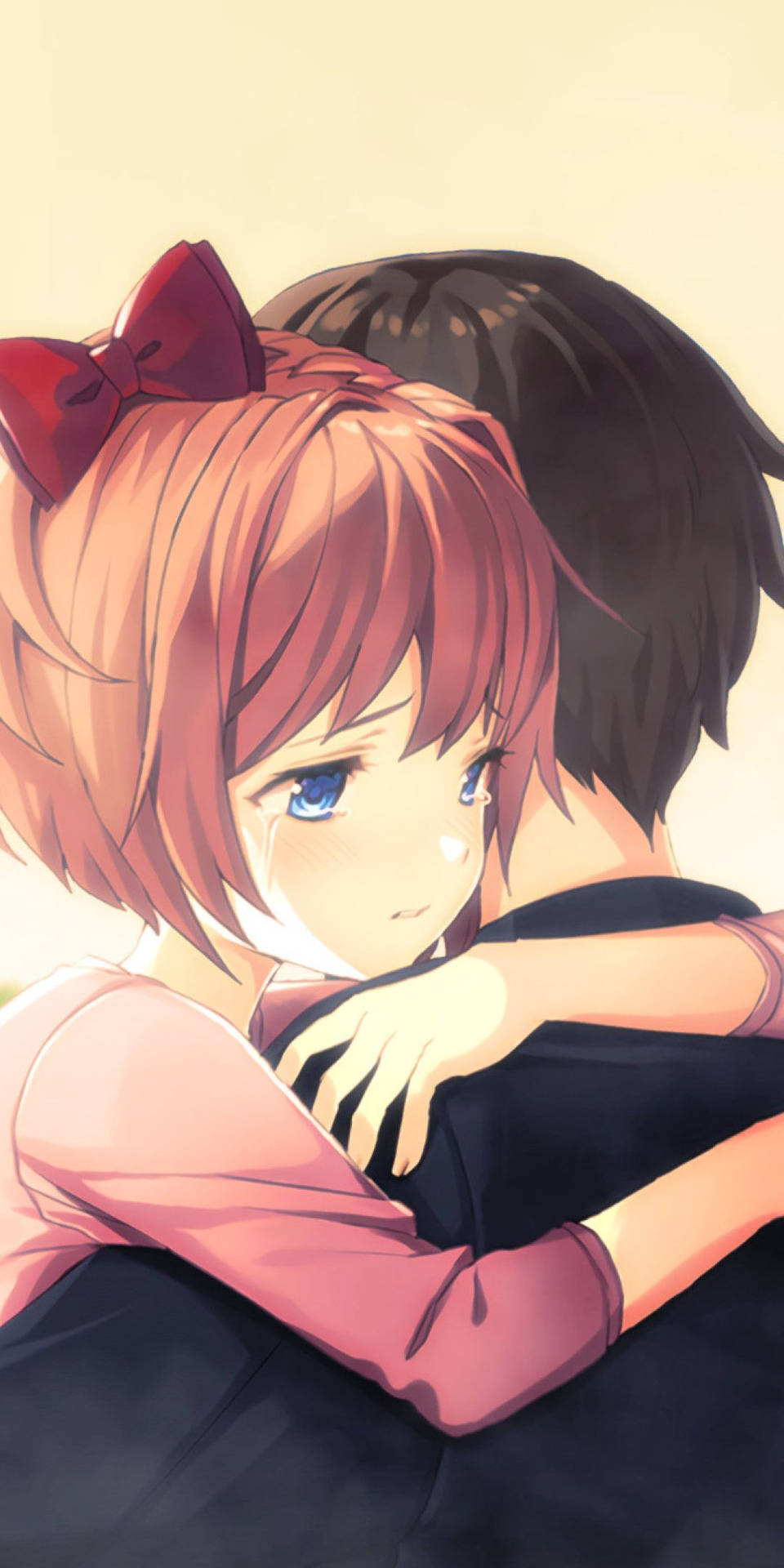 Anime Couple Hug Red Ribbon Wallpaper