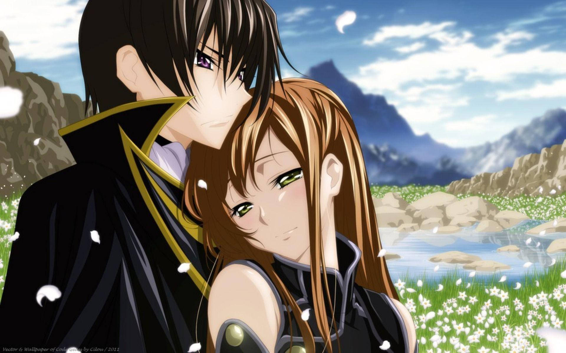 Anime Couple Hug Sleepy Background